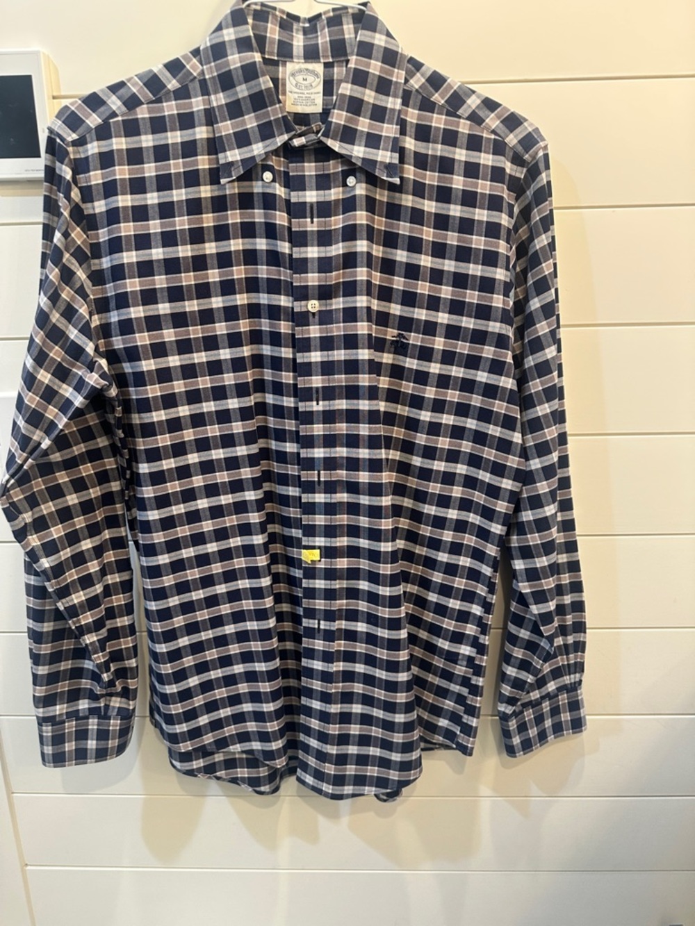 Men's Navy and White Plaid Button-Down Shirt M Original Polo